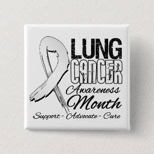 Lung Cancer Awareness Month Grunge Ribbon 15 Cm Square Badge
