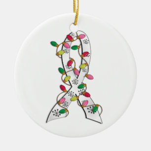 Lung Cancer Christmas Lights Ribbon Ceramic Ornament