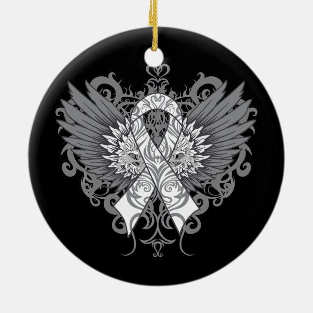 Lung Cancer Cool Wings Ceramic Ornament (Back)