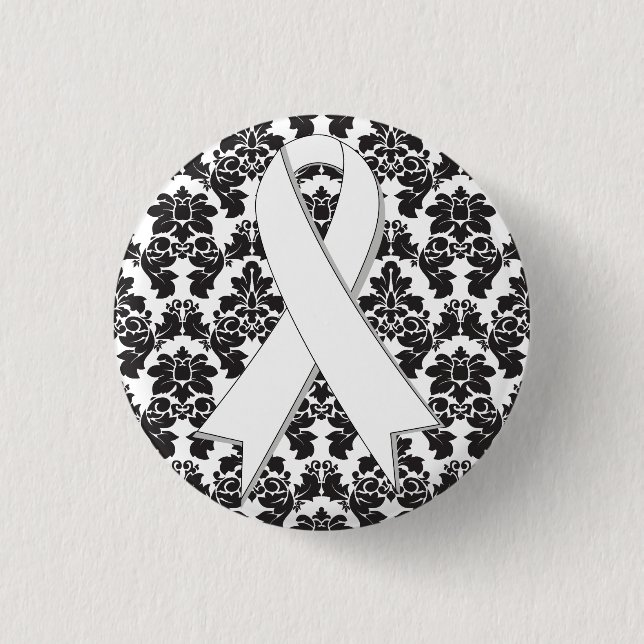 Lung Cancer Damask Pearl Ribbon 3 Cm Round Badge (Front)