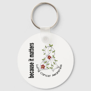 Lung Cancer Flower Ribbon 3 Key Ring