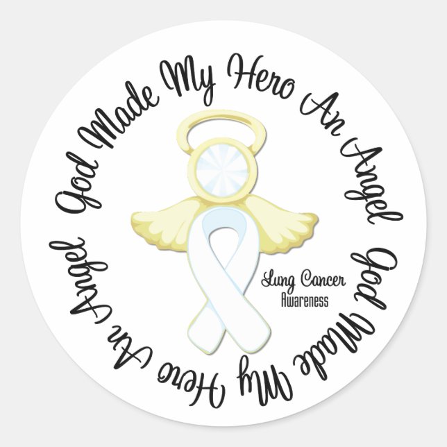 Lung Cancer God Made My Hero An Angel Classic Round Sticker (Front)