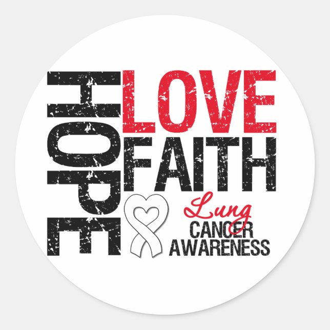 Lung Cancer Hope Love Faith Classic Round Sticker (Front)