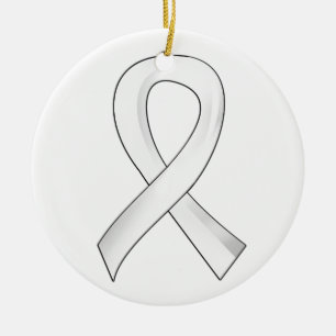 Lung Cancer Pearl Ribbon 3 Ceramic Ornament