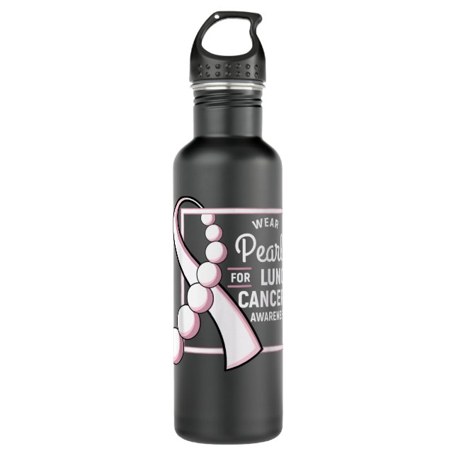 Lung Cancer Shirt Carcinoma Tumour Pearl Ribbon Ch 710 Ml Water Bottle (Front)