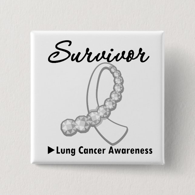 Lung Cancer Survivor Gemstone Ribbon 15 Cm Square Badge (Front)