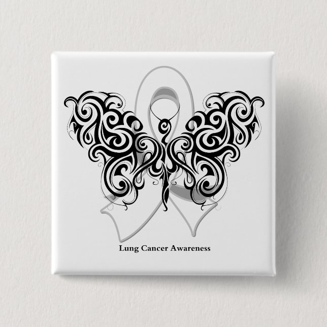 Lung Cancer Tribal Butterfly Ribbon 15 Cm Square Badge (Front)
