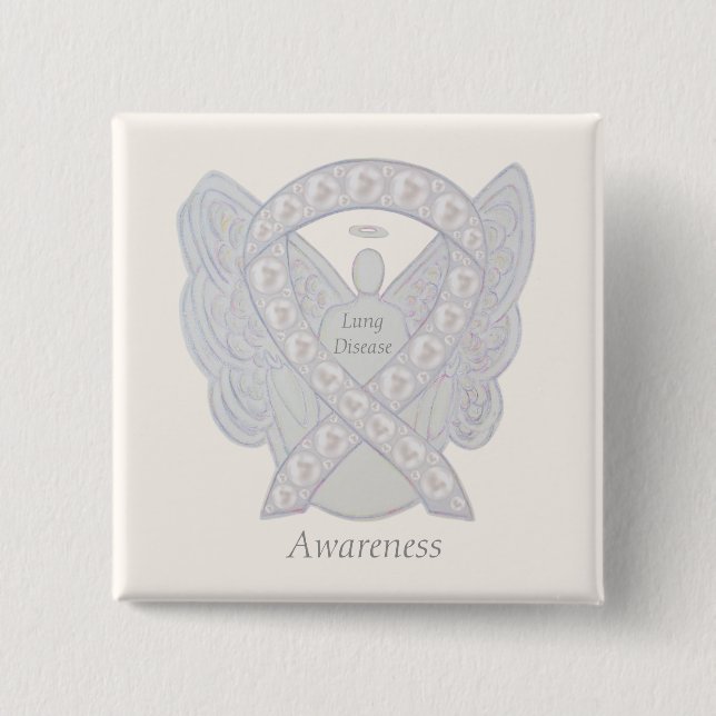 Lung Disease Awareness Angel Pearl Ribbon Art Pin (Front)