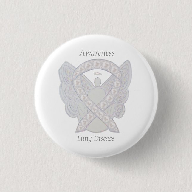 Lung Disease Awareness Angel Pearl Ribbon Art Pin (Front)