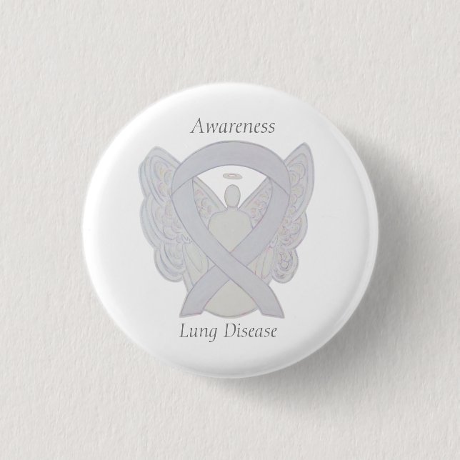Lung Disease Awareness Angel Pearl Ribbon Art Pin (Front)