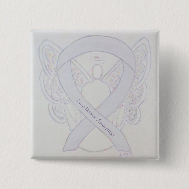 Lung Disease Awareness Angel Pearl Ribbon Button (Front)