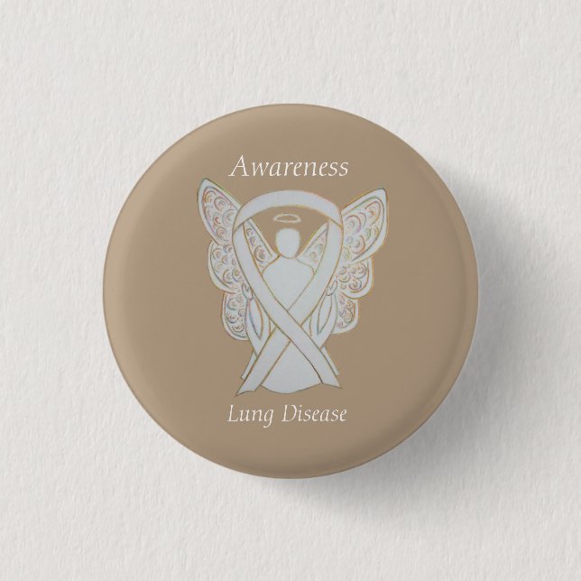 Lung Disease Awareness Angel White Ribbon Art Pin (Front)