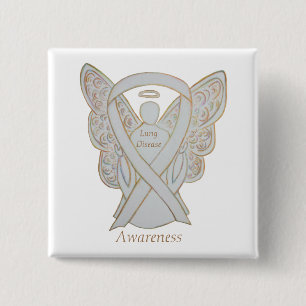 Lung Disease Awareness Angel White Ribbon Art Pin