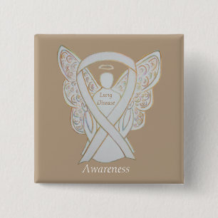 Lung Disease Awareness Angel White Ribbon Art Pin