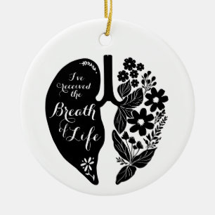 Lung Transplant Wildflower Breath of Life Blk Ceramic Ornament