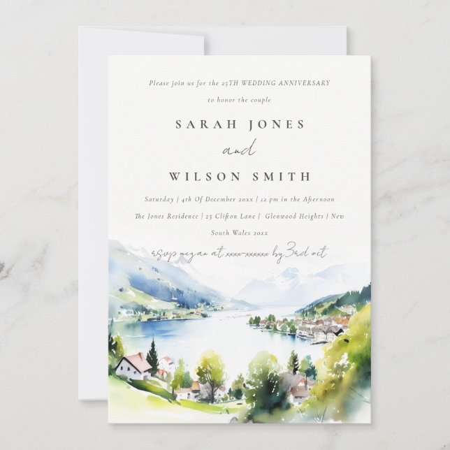 Lungern Switzerland Landscape Wedding Anniversary Invitation (Front)