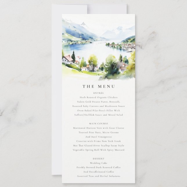 Lungern Switzerland Landscape Wedding Menu Card (Front)