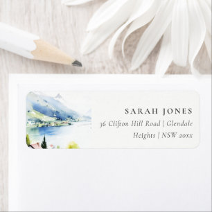 Lungern Switzerland Watercolor Landscape Address Return Address Label