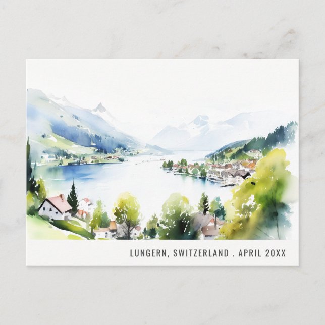 Lungern Switzerland Watercolor Landscape Travel Holiday Postcard (Front)