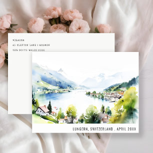 Lungern Switzerland Watercolor Landscape Travel Holiday Postcard
