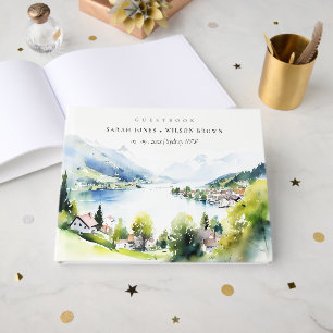 Lungern Switzerland Watercolor Landscape Wedding Guest Book