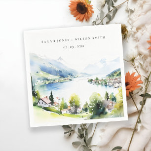 Lungern Switzerland Watercolor Landscape Wedding Napkin