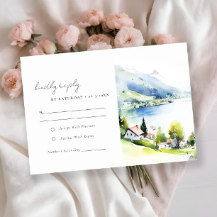 Lungern Switzerland Watercolor Landscape Wedding RSVP Card