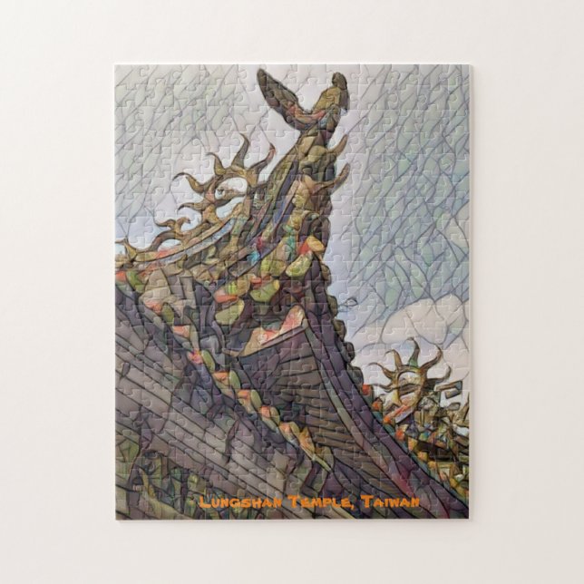 Lungshan Temple, Taiwan (watercolor effect) Jigsaw Puzzle (Vertical)