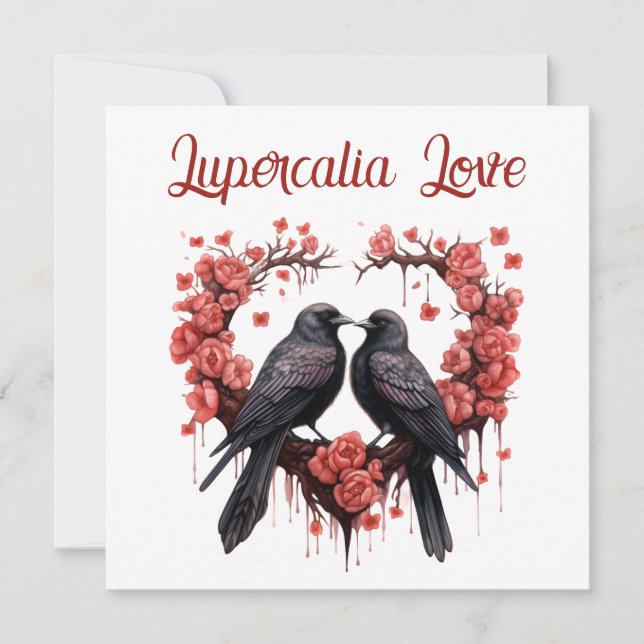 Lupercalia Love Crow & Roses Valentine's Day Holiday Card (Front)