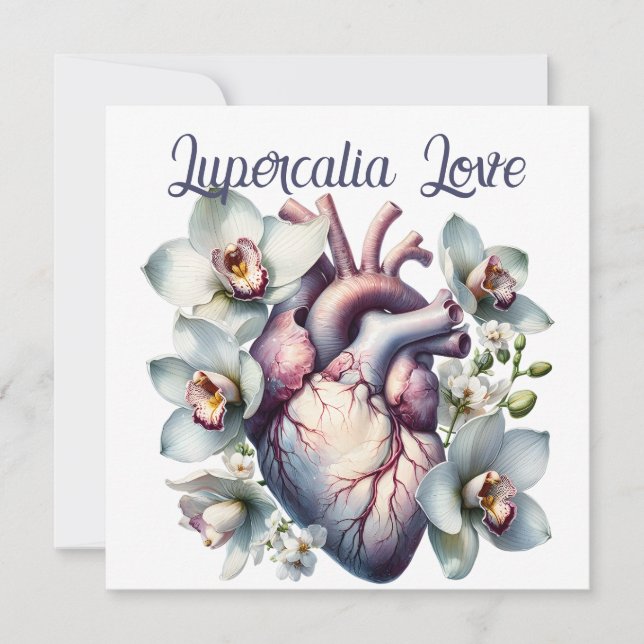 Lupercalia Love Gothic Anatomical Heart Flowers Holiday Card (Front)