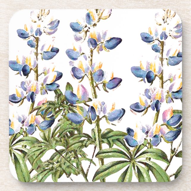 Lupin Floral Flowers Botanical Cork Coaster (Front)