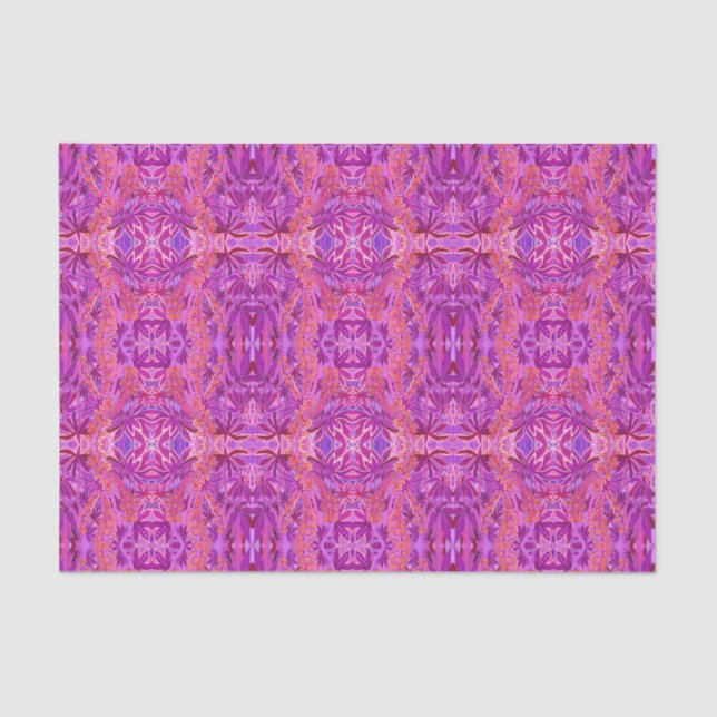 Lupine Flower Bohemian Boho Arabesque Pattern Pink Tissue Paper (Front)
