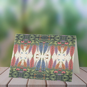 Lupine Flowers Butterflies Vintage Floral Folded Note Card