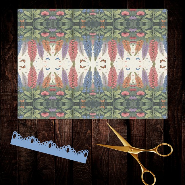 Lupine Flowers n Butterflies Vintage Pattern Tissue Paper (Creator Uploaded)