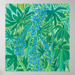 Lupine Flowers, Summer Wildflowers Floral Painting Poster