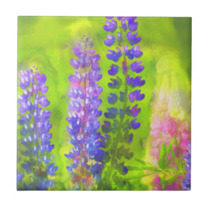 Lupine Painting - Original Flower Art Ceramic Tile