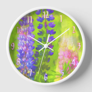 Lupine Painting - Original Flower Art Clock