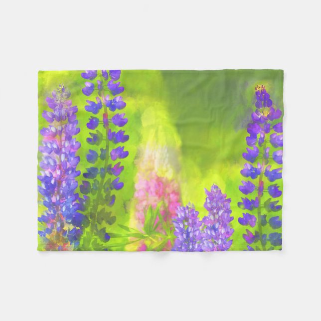 Lupine Painting - Original Flower Art Fleece Blanket (Front (Horizontal))