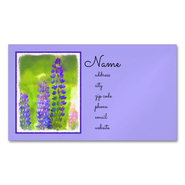 Lupine Painting - Original Flower Art Magnetic Business Card (Front)