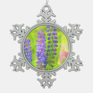Lupine Painting - Original Flower Art Snowflake Pewter Christmas Ornament