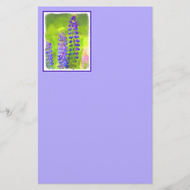 Lupine Painting - Original Flower Art Stationery (Front)