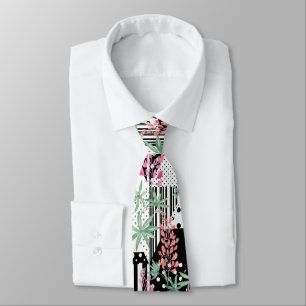 Lupines on a patchwork black and white background tie