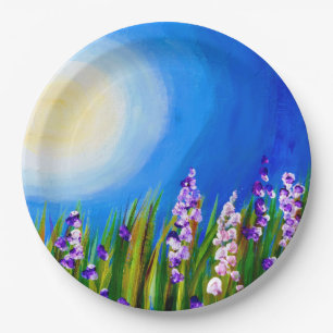 Lupins in a Grassy meadow Paper Plate