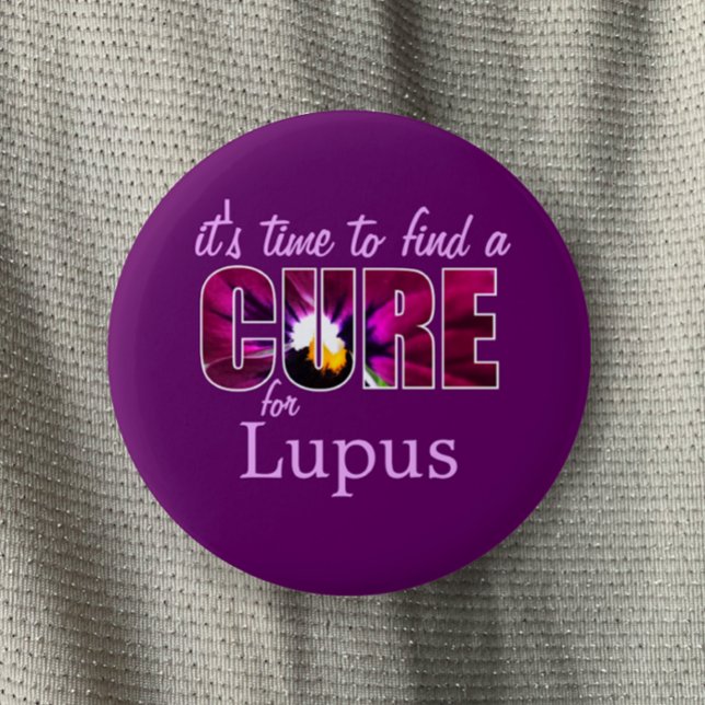 Lupus Awareness Cure / Lilac Purple Custom Floral 6 Cm Round Badge (Purple Lupus awareness button. Unique pansy violet cure for Lupus.  Customizable support pin button.)
