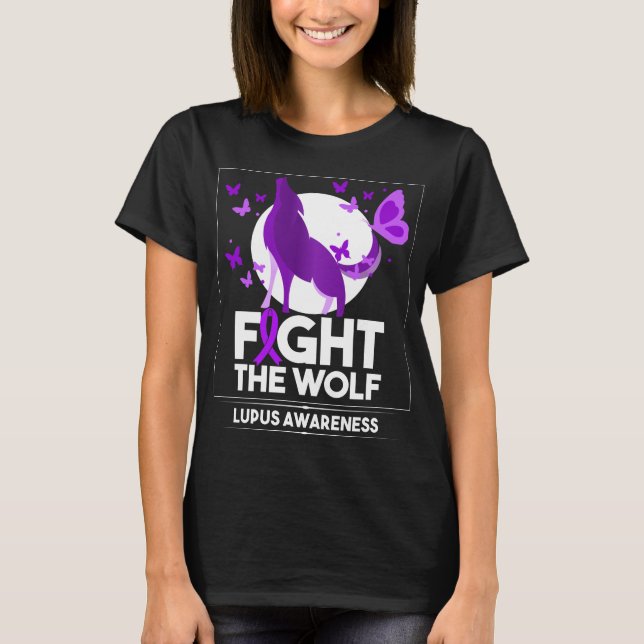 Lupus Awareness Month Fight the Wolf Purple Ribbon T-Shirt (Front)