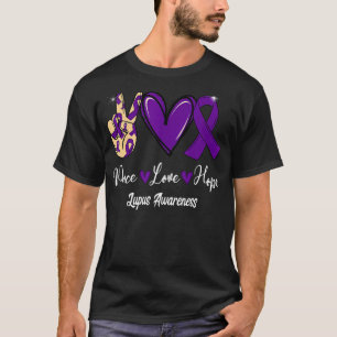 Lupus Awareness Peace Love Hope Purple Ribbon T-Shirt
