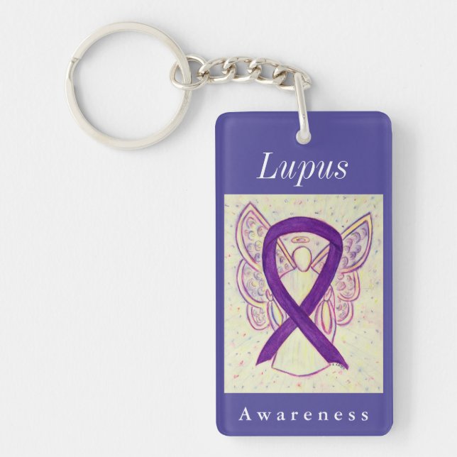 Lupus Awareness Purple Ribbon Angel Key Chain (Front)