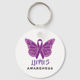 Lupus Awareness Purple Ribbon Butterfly Key Ring