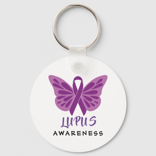Lupus Awareness Purple Ribbon Butterfly Key Ring (Front)