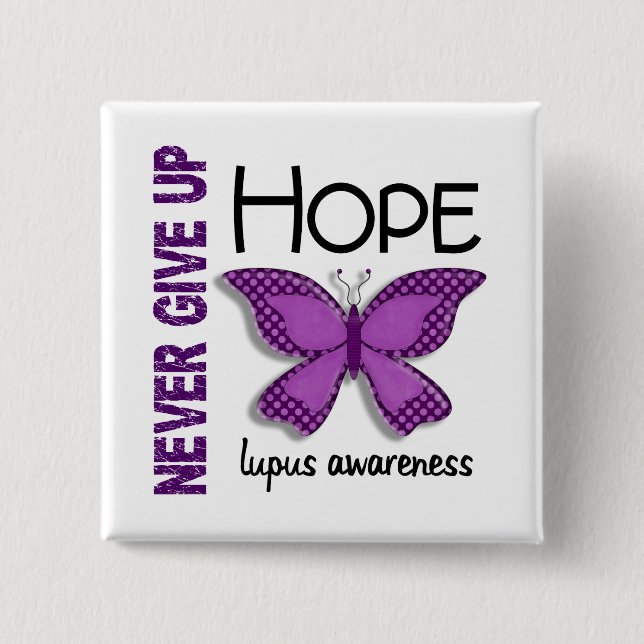 Lupus Never Give Up Hope Butterfly 4.1 15 Cm Square Badge (Front)